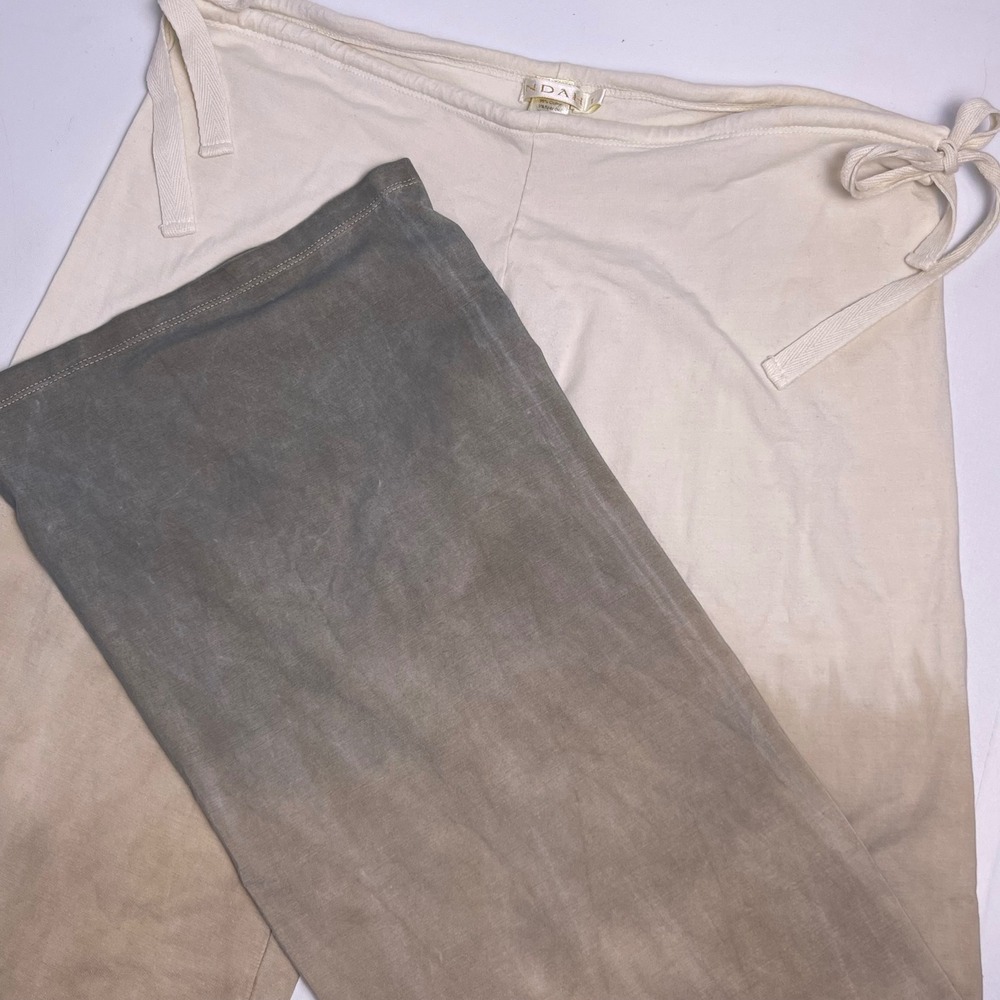 Indah Women's Large Cream Brown Dip Dye Ombre Wide Leg Side Tie Pants BOHO